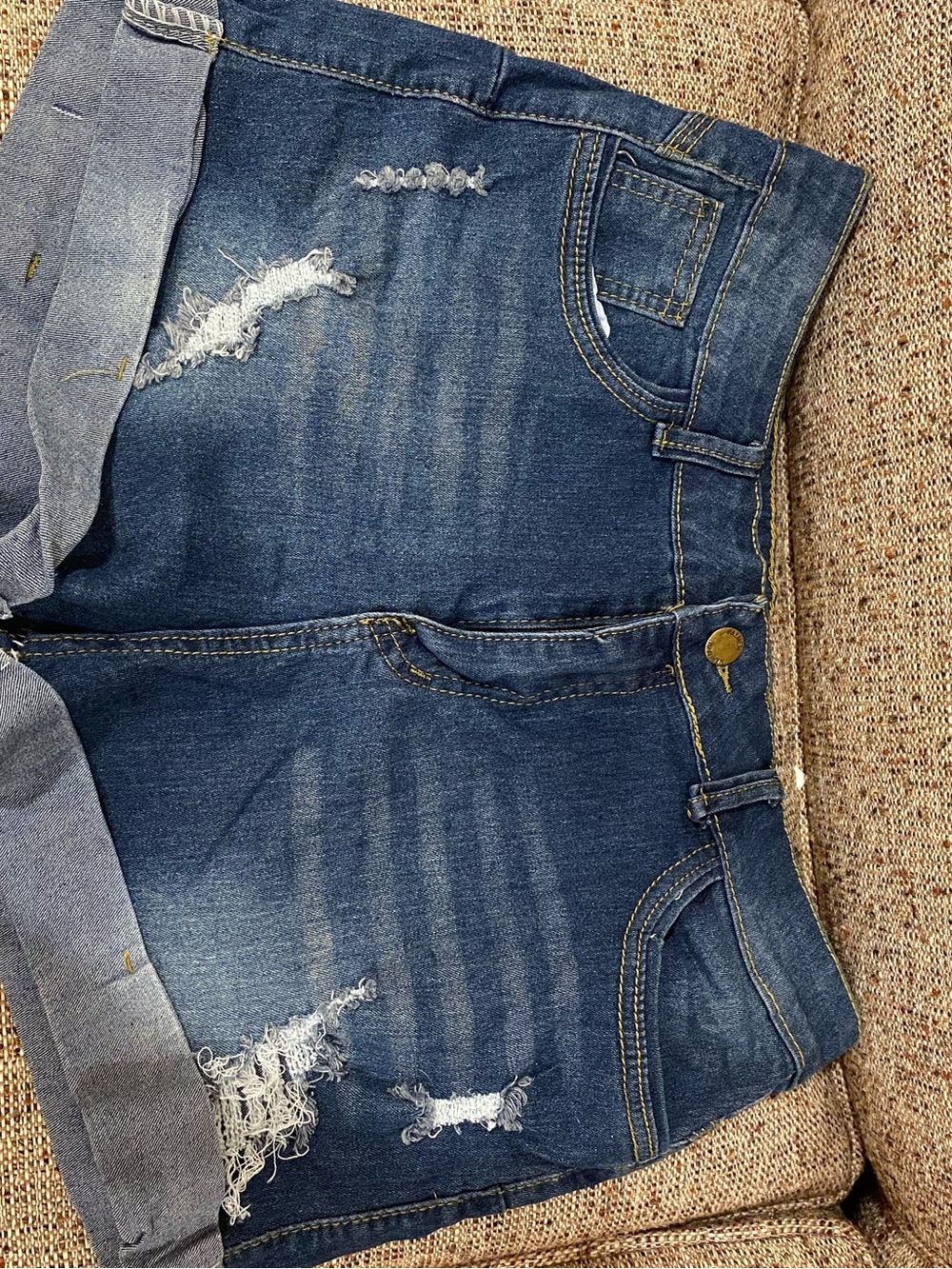 Source Unknown Distressed Dark Blue Denim Jean Shorts